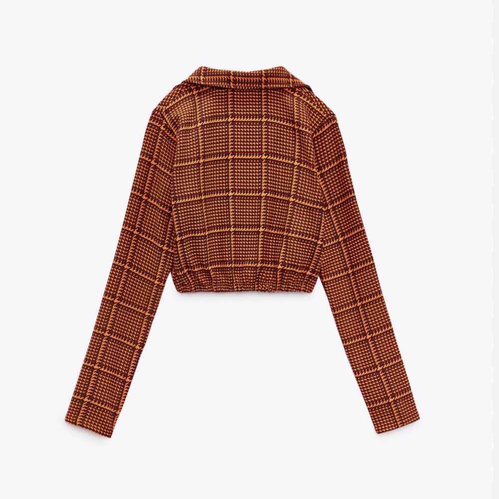 Zara Plaid Crop Top Orange Size Small - Picture 3 of 9